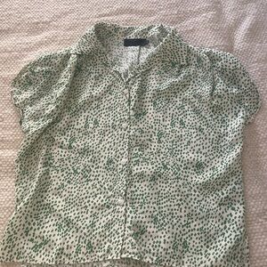 No. 6 Green Patterned Women's Silk Blouse